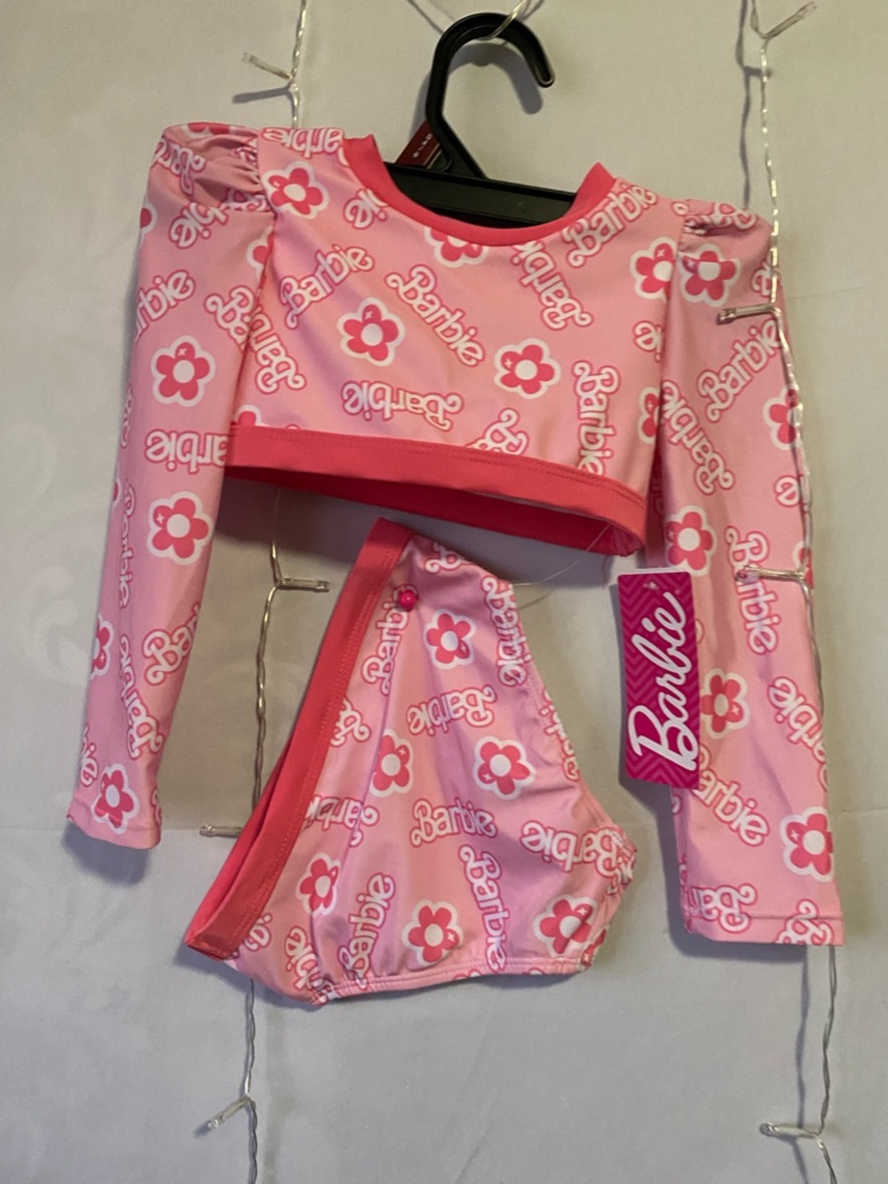 Barbie Pink Floral Logo Two-Piece Swim Set with Bright Pink Trim